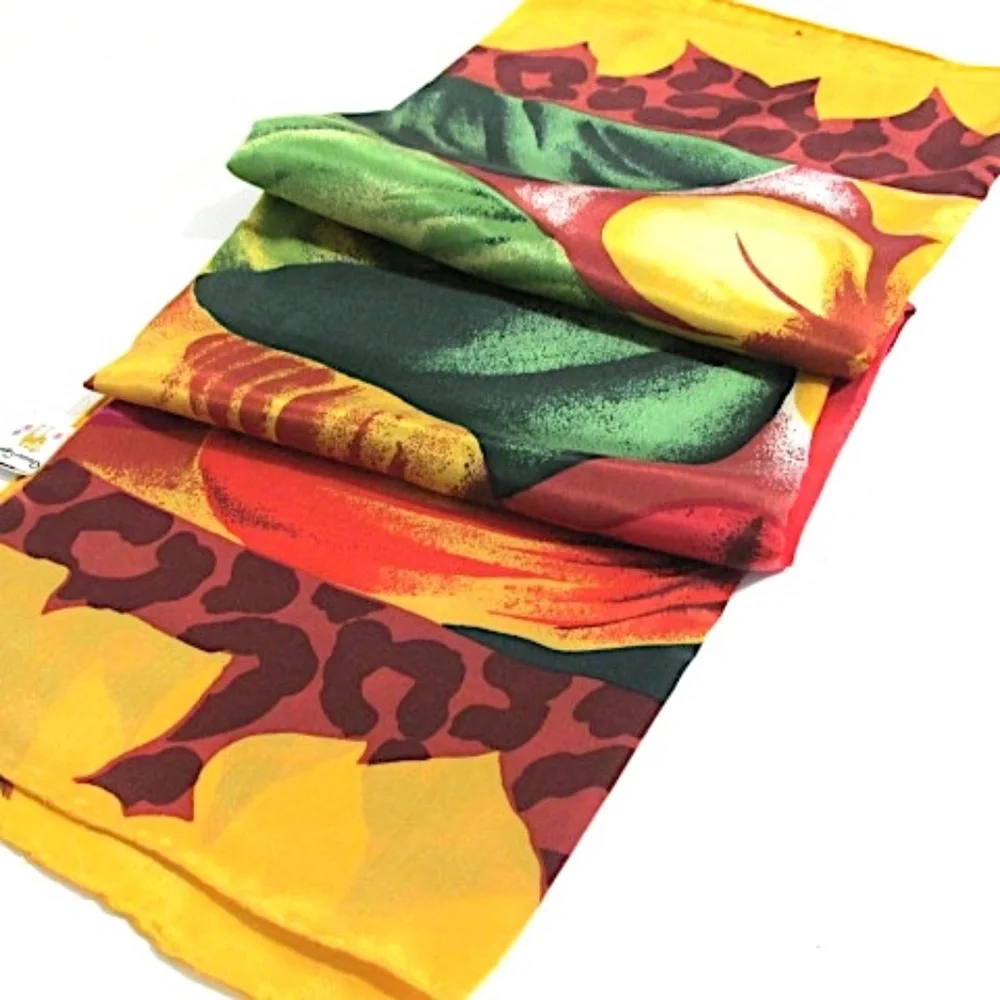 NWOT Square Orange Red Blue Green Tropical Satin Silk Scarf